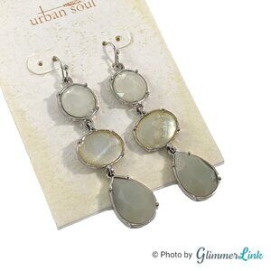 Urban Soul Tiered Dangle Earrings Shell Rhinestone Silver Tone Long Drop